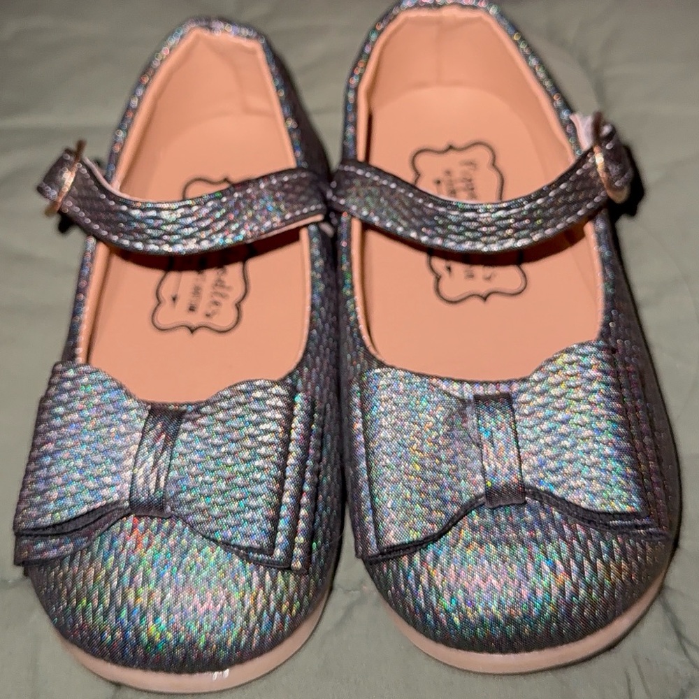 Pipperdoodles Bow Shoe -Black Iridescent Kids Mary Jane Shoes Toddler Size 8